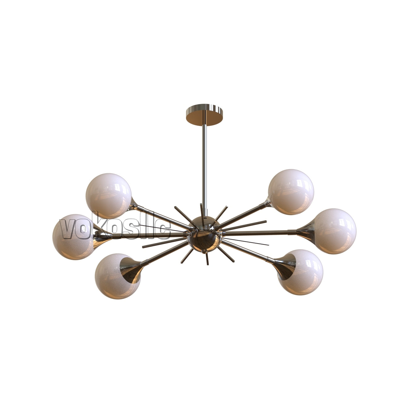 Modern Mid Century Sputnik Chandelier | Handmade 6-Light Brass Ceiling Pendant | Glass Globe Chandelier for Kitchen, Dining Room, Hallway