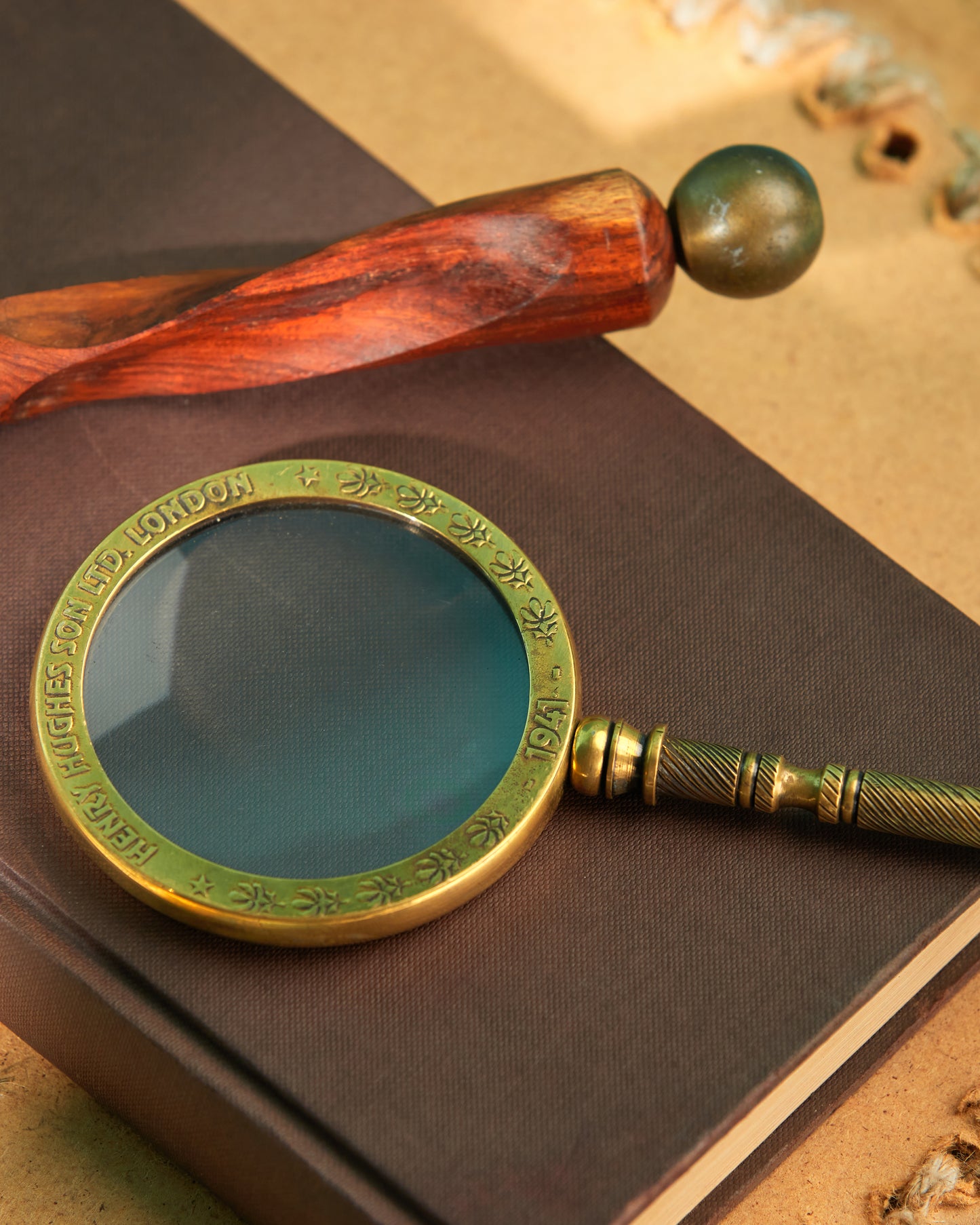 Antique Golden Magnifying Glass: 10" 4X Lens, Vintage Detective Style