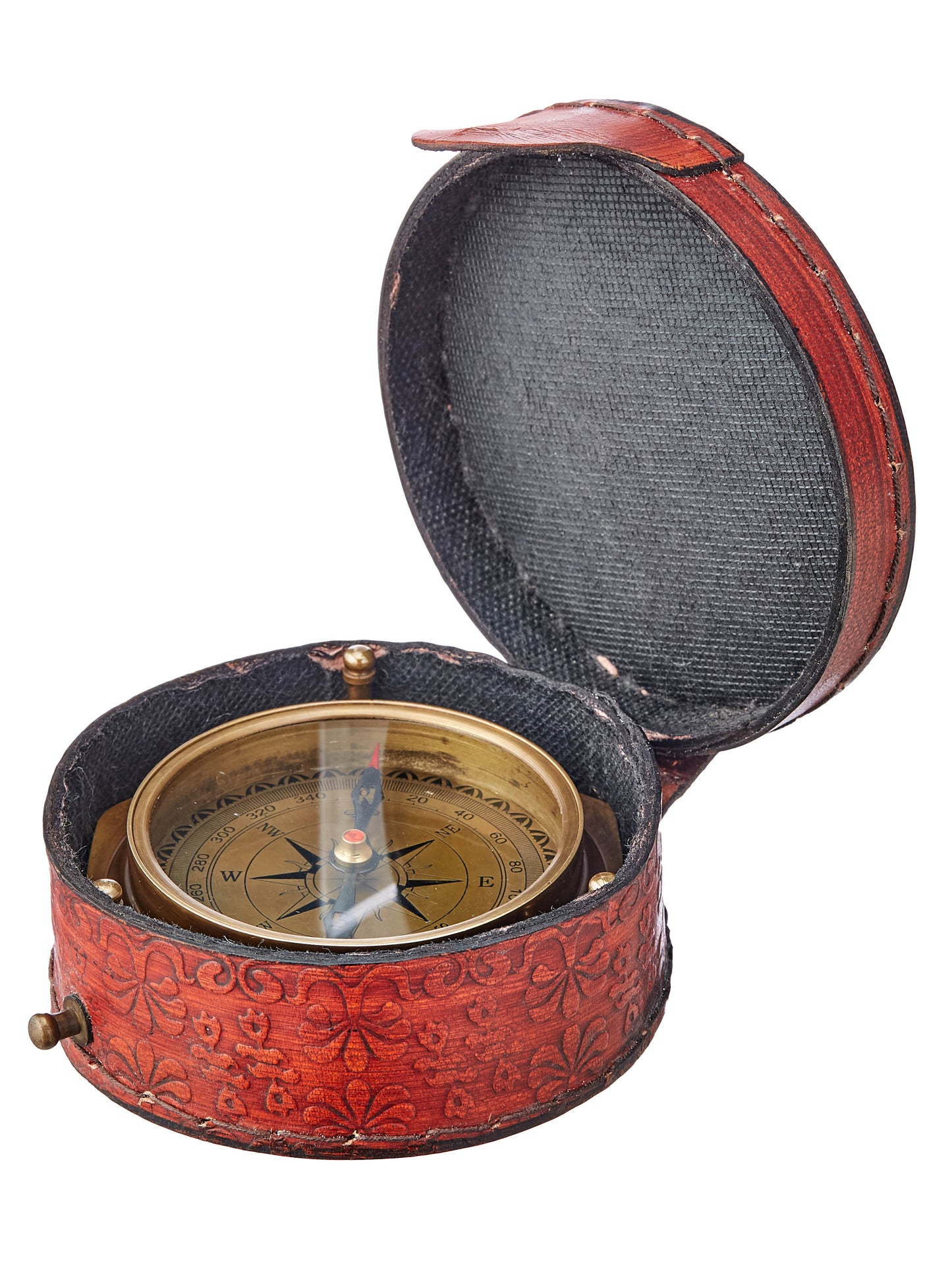 Personalized 40th Anniversary Compass: Engraved Brass with Ruby Leather Case