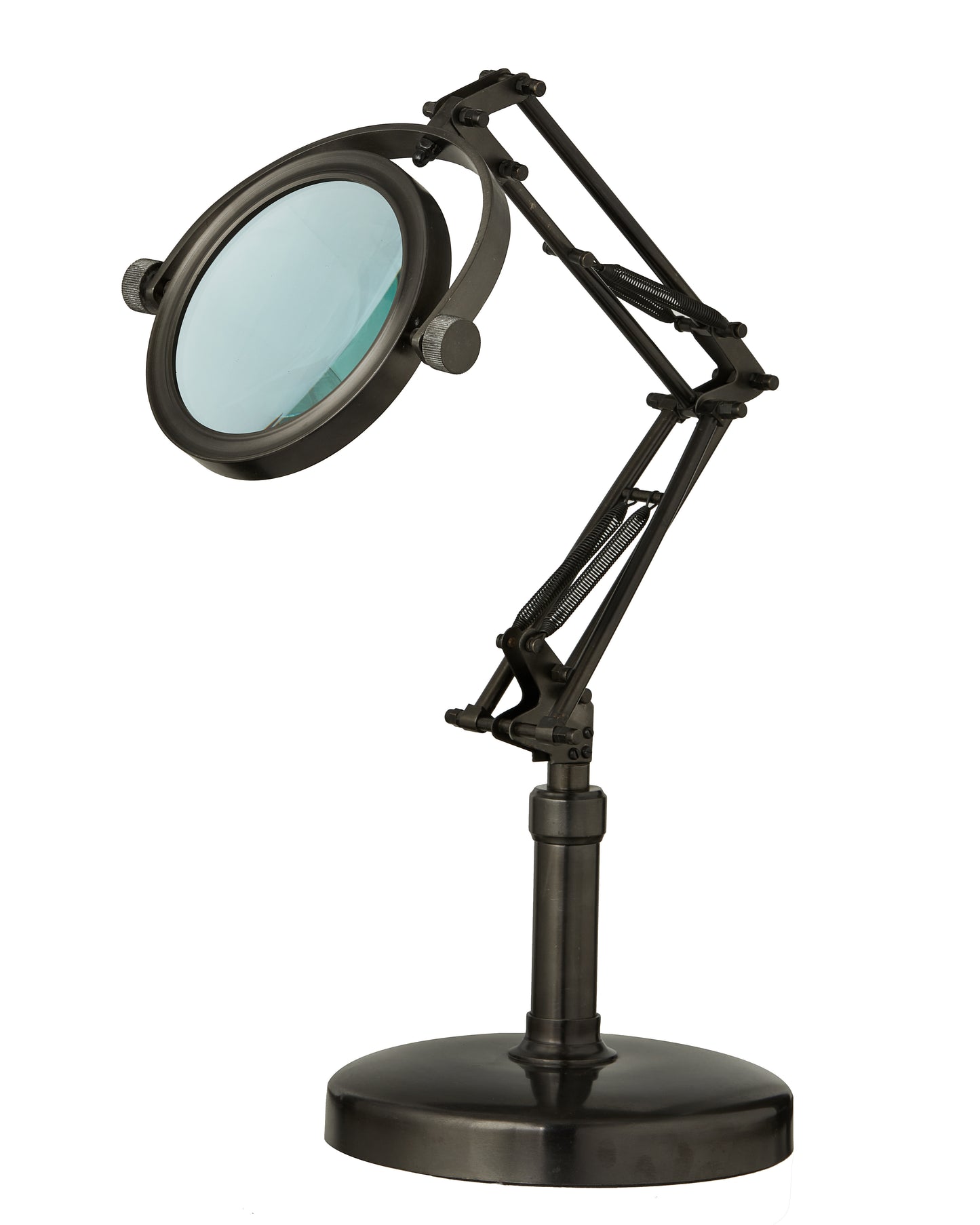 Antique Brass Table Magnifier: Adjustable Spring Arm, 3x Optical Lens