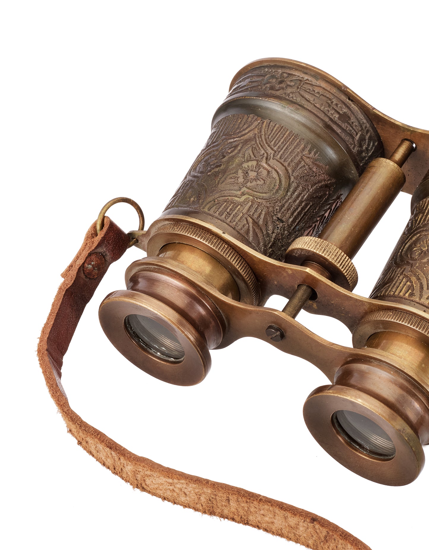 Hand-Engraved Brass Opera Glasses: Victorian Theater Binoculars with Leather streps