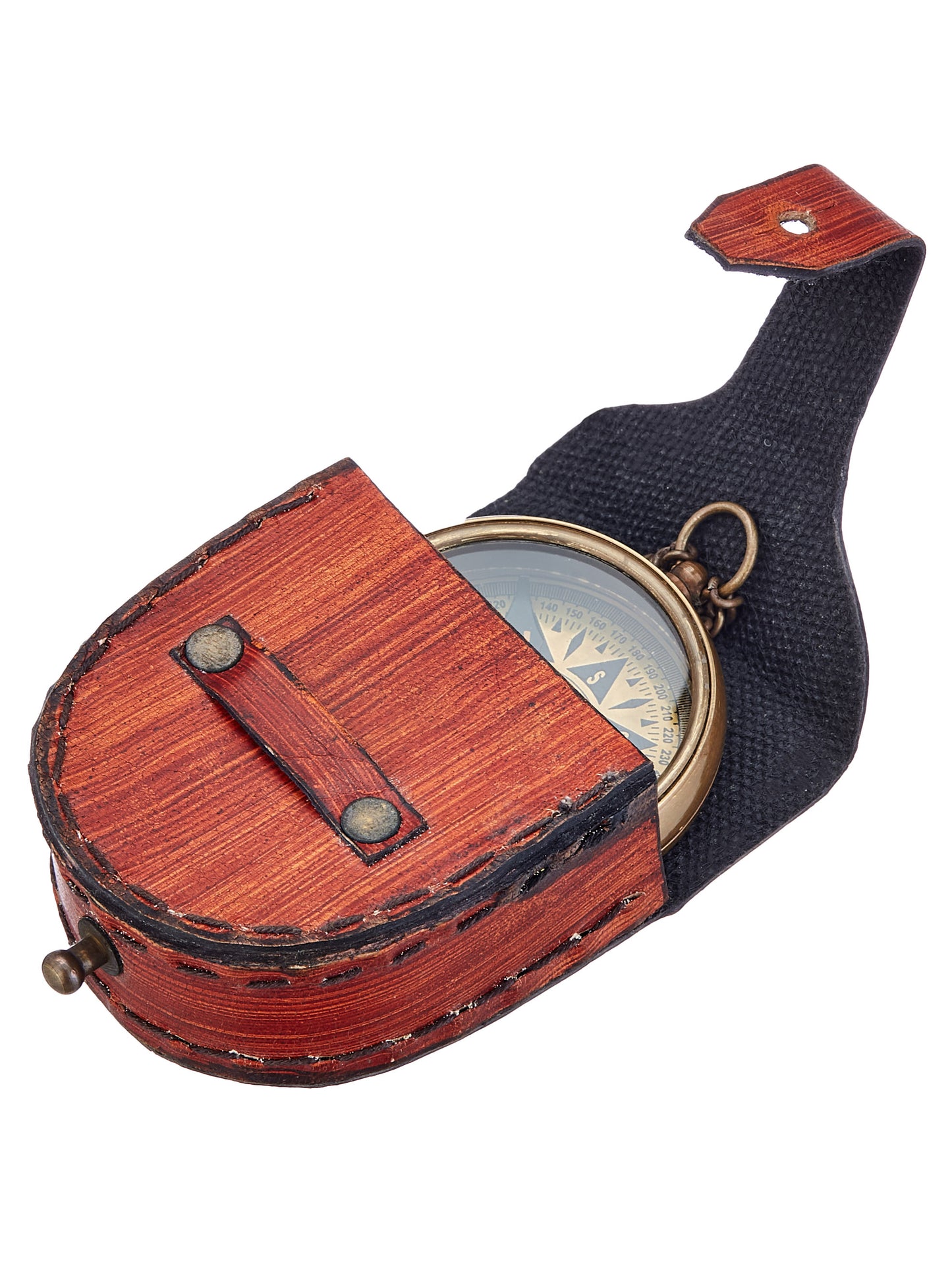 Antique Style Brass Pocket Compass with Leather Case