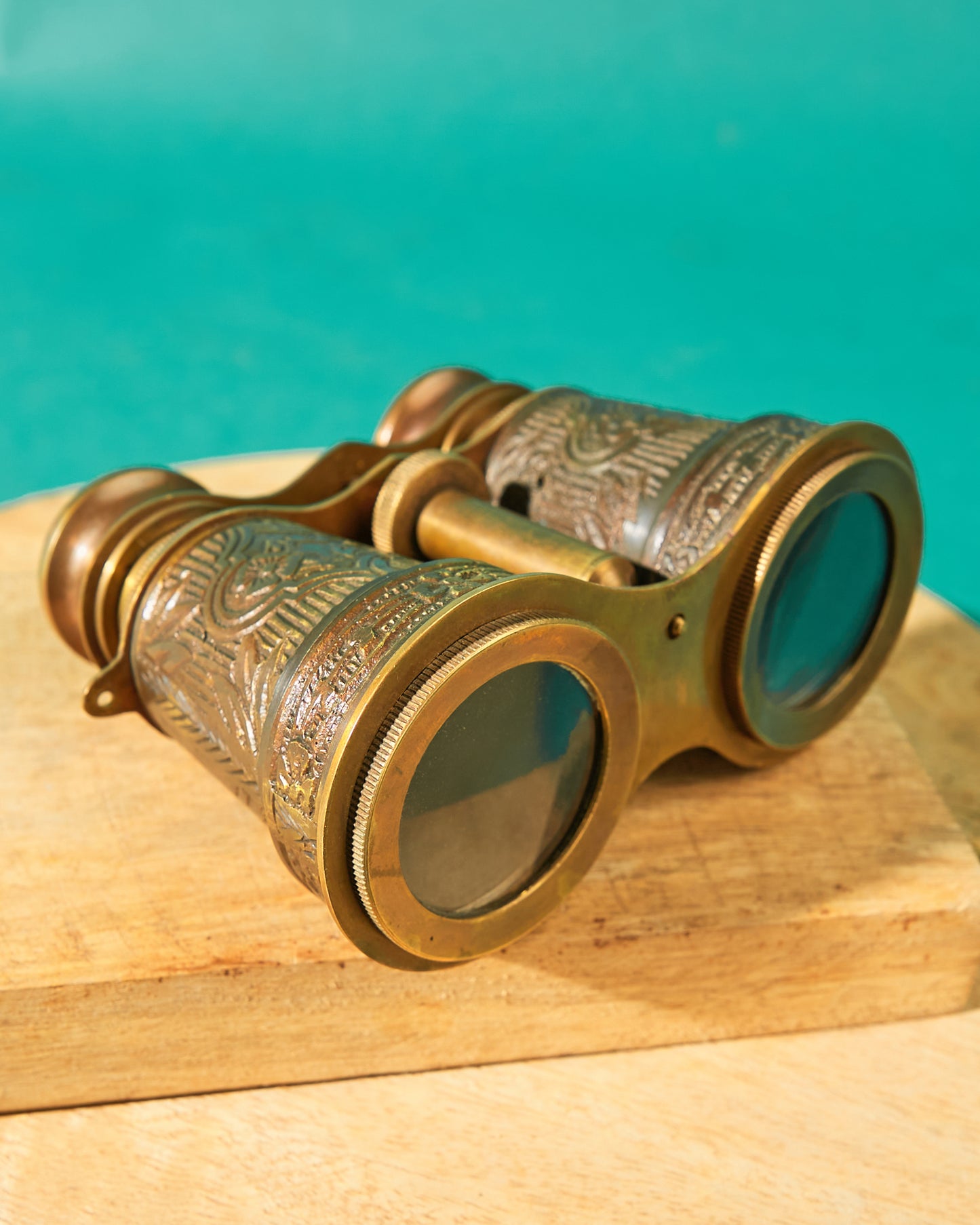 Hand-Engraved Brass Opera Glasses: Victorian Theater Binoculars with Leather streps