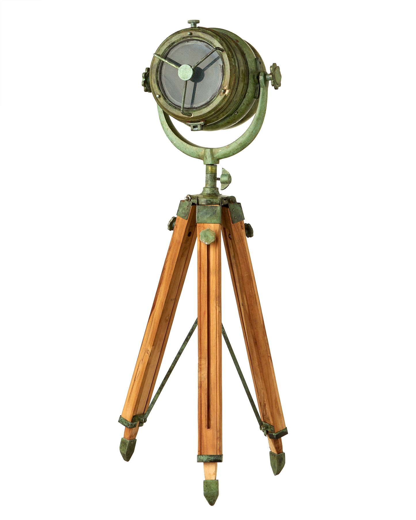 Art Deco Tripod Floor Lamp: Antique Patina Cinema Lighting