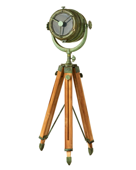 Art Deco Tripod Floor Lamp: Antique Patina Cinema Lighting