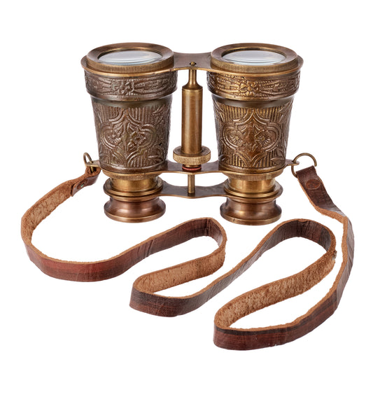 Hand-Engraved Brass Opera Glasses: Victorian Theater Binoculars with Leather streps