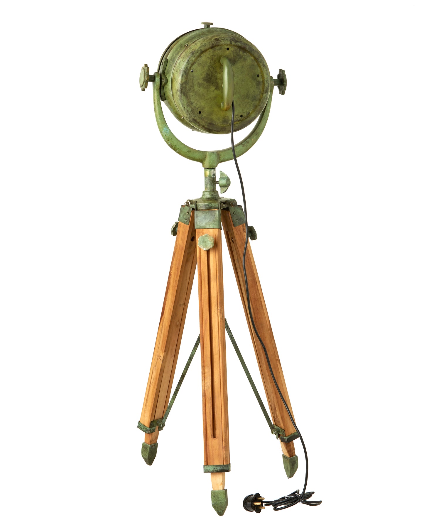 Art Deco Tripod Floor Lamp: Antique Patina Cinema Lighting