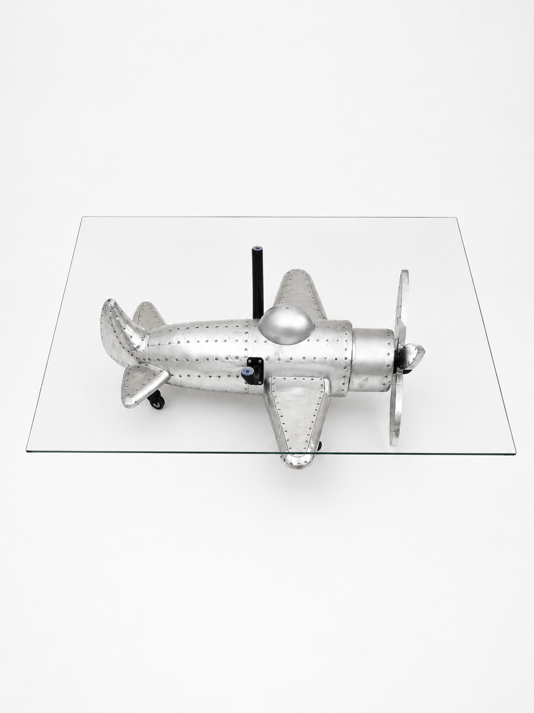 The Falcon – Handmade Aviator Airplane Coffee Table | Functional Aviation Art with Glass Top by VOKOS