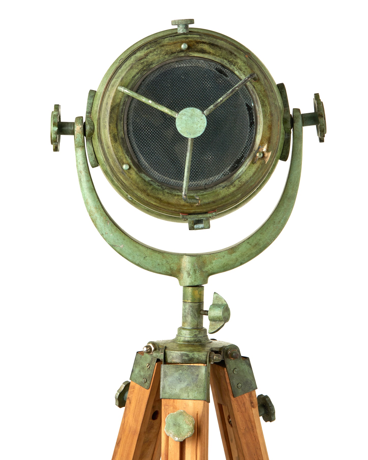 Art Deco Tripod Floor Lamp: Antique Patina Cinema Lighting