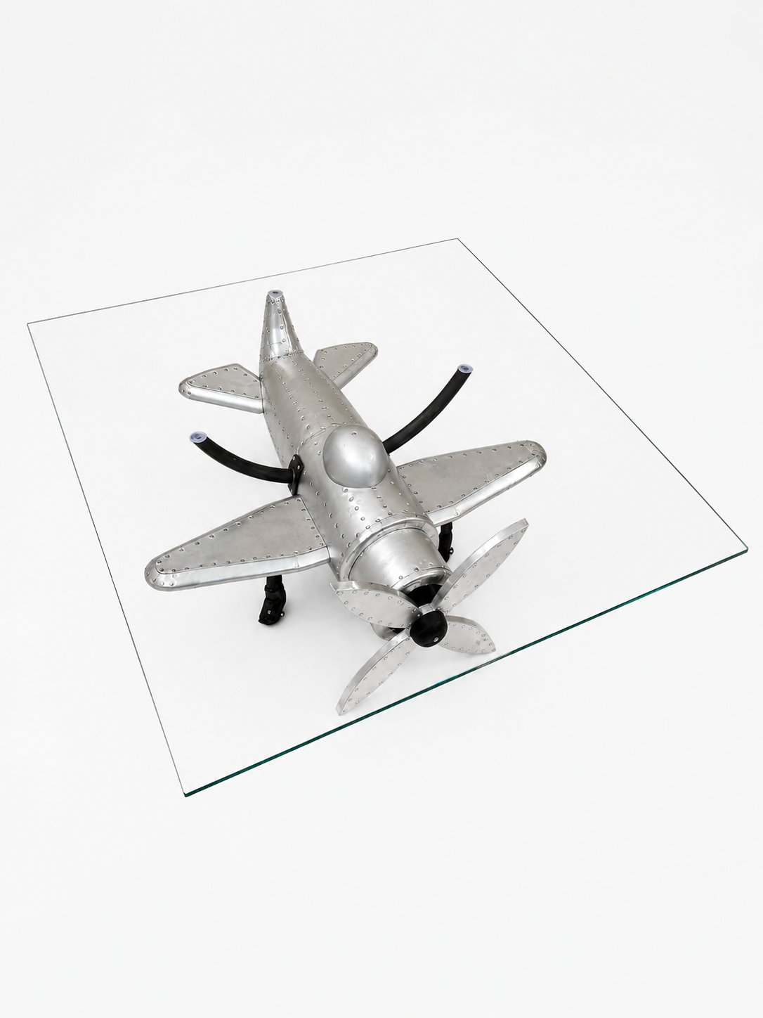 The Falcon – Handmade Aviator Airplane Coffee Table | Functional Aviation Art with Glass Top by VOKOS