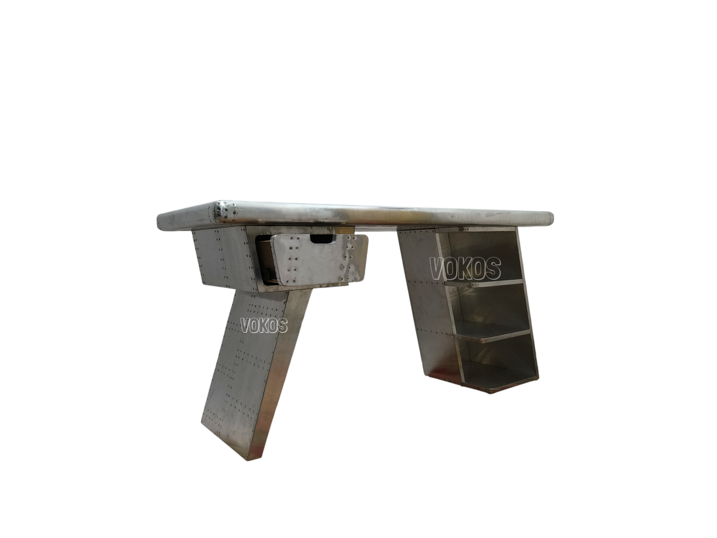 Aviator Aluminum Office Desk – Handcrafted Aircraft-Inspired Workstation with Storage (60” x 30” x 30”)