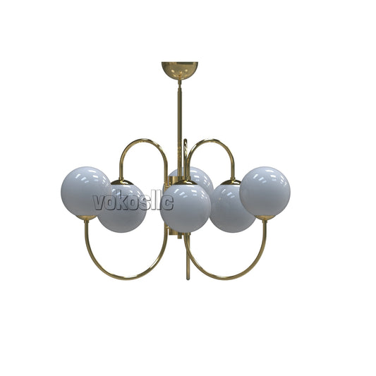 Modern Brass Chandelier with Glass Globes | Handmade Ceiling Light Fixture | Dining, Hallway, Lounge Lighting | Custom Length Pendant light