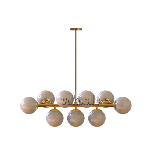 Modern Linear Sputnik Chandelier | 9 Globe Mid-Century Brass Ceiling Light | Handmade Dining, Kitchen Island Pendant | Customizable Length
