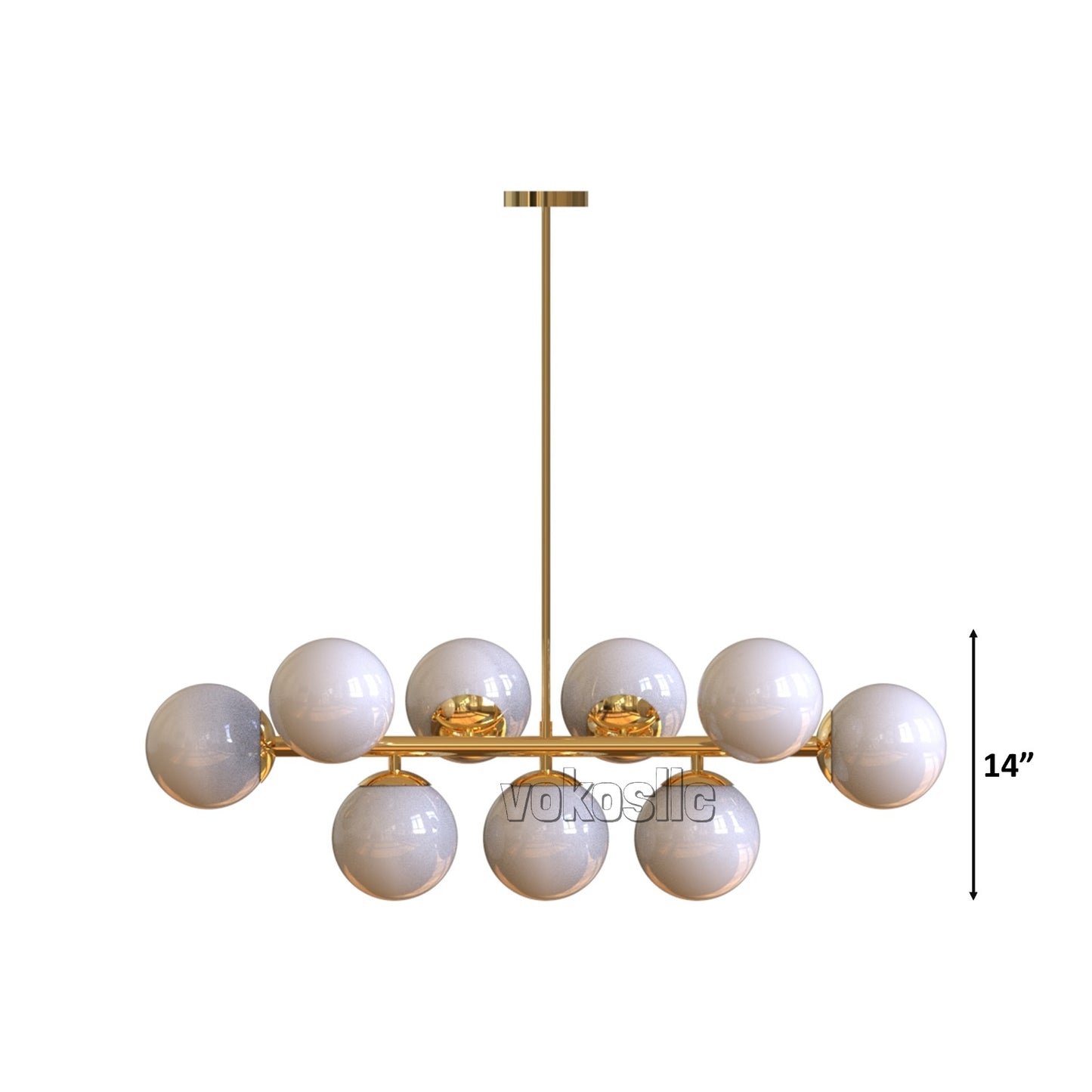 Modern Linear Sputnik Chandelier | 9 Globe Mid-Century Brass Ceiling Light | Handmade Dining, Kitchen Island Pendant | Customizable Length