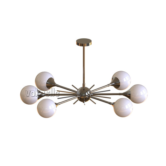 Modern Mid Century Sputnik Chandelier | Handmade 6-Light Brass Ceiling Pendant | Glass Globe Chandelier for Kitchen, Dining Room, Hallway