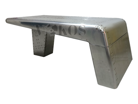 Industrial Metal Bench - Aviator Style Furniture | Metallic Coffee Table with Aircraft Wing Design Handmade Item
