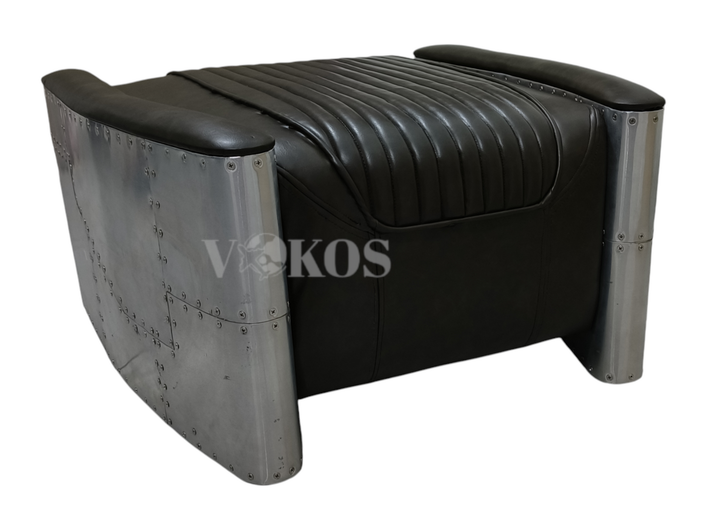 Aviator Furniture Sofa Vintage Style Aluminum Aircraft Sofa, Red Upholstery Aviation Look Airman Style