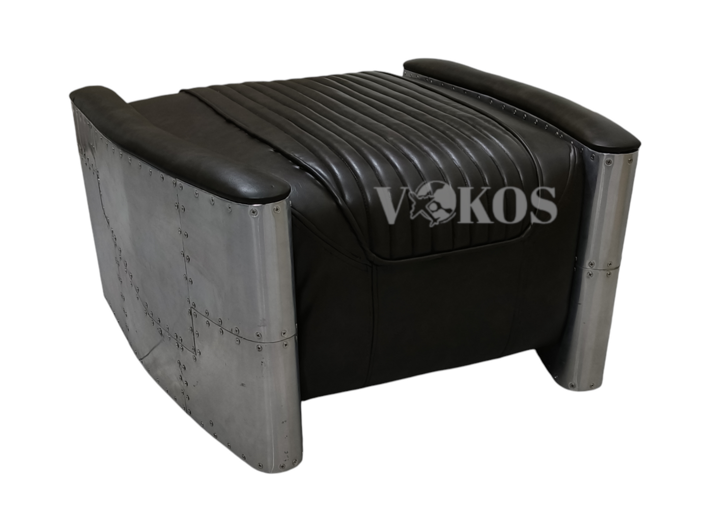 Aviator Furniture Sofa Vintage Style Aluminum Aircraft Sofa, Red Upholstery Aviation Look Airman Style