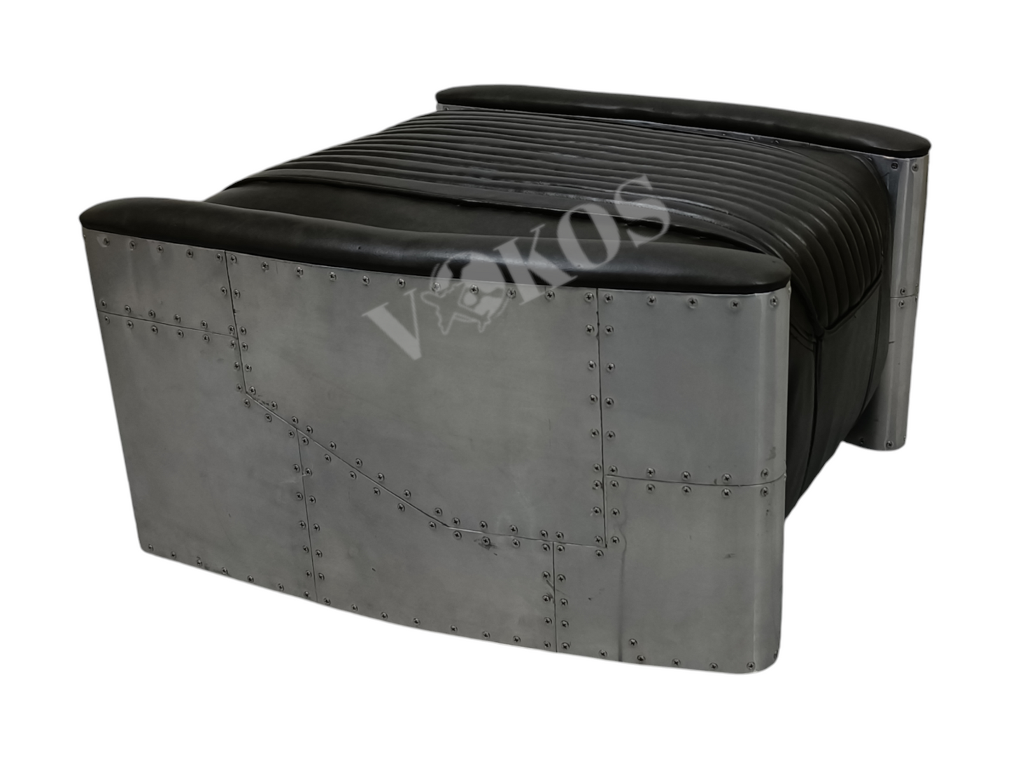 Aviator Furniture Sofa Vintage Style Aluminum Aircraft Sofa, Red Upholstery Aviation Look Airman Style