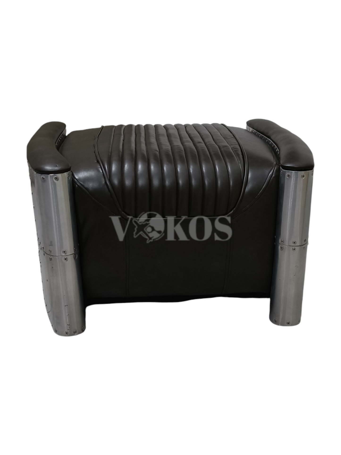 Aviator Furniture Sofa Vintage Style Aluminum Aircraft Sofa, Red Upholstery Aviation Look Airman Style