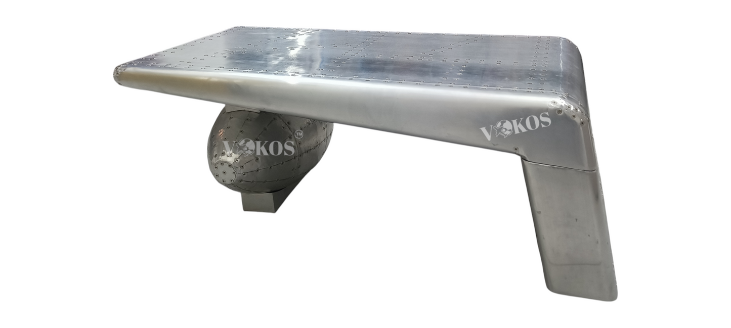 Aviator Airplane Wing Coffee Table with Engine Base – Handcrafted Aluminum Industrial Furniture (Unique Designer Piece)