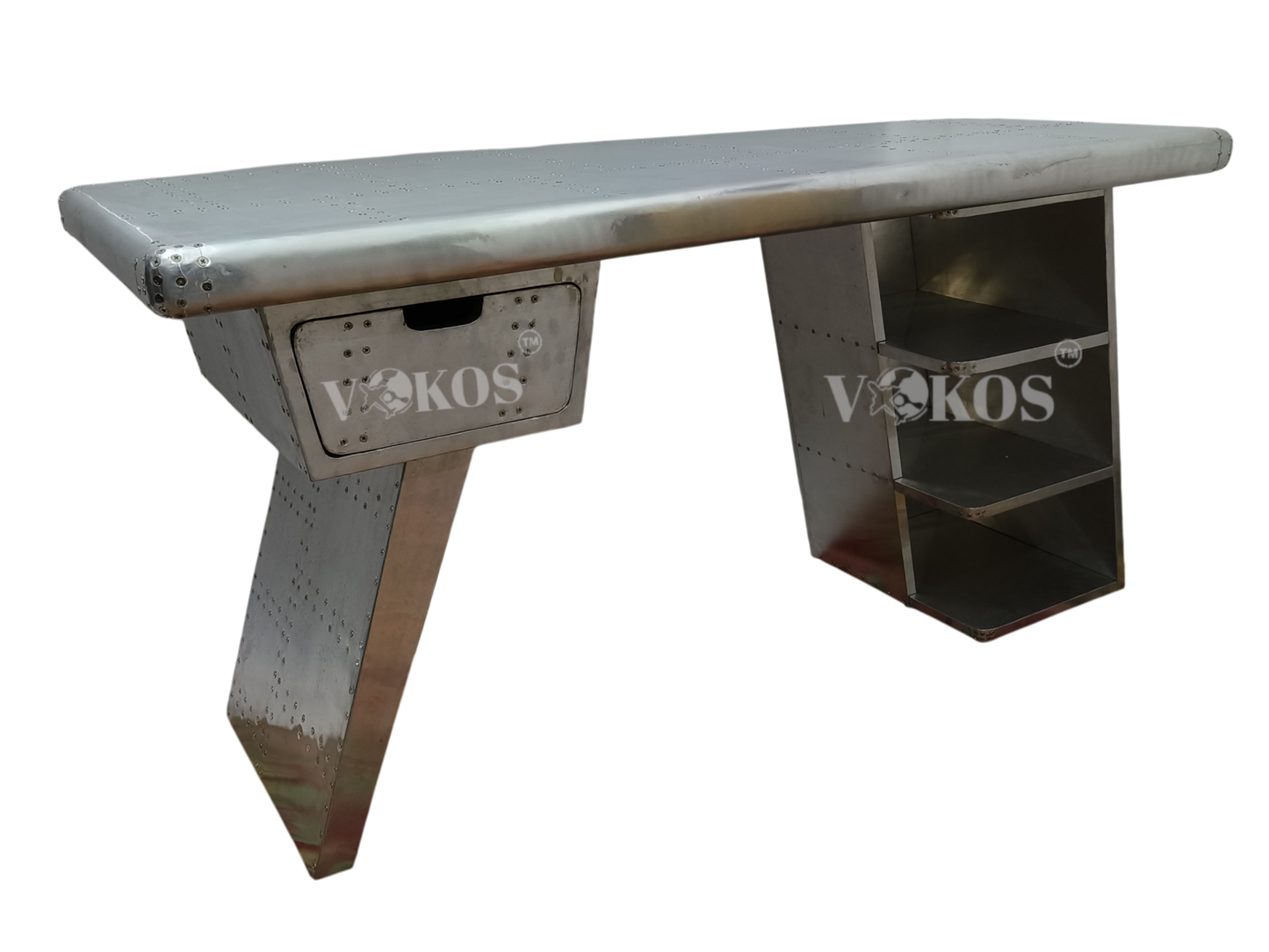 Aviator Aluminum Office Desk – Handcrafted Aircraft-Inspired Workstation with Storage (60” x 30” x 30”)