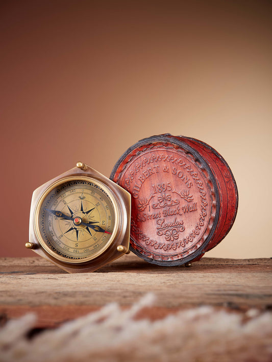 Personalized 40th Anniversary Compass: Engraved Brass with Ruby Leather Case