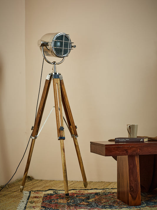 Victorian Chrome Tripod Floor Lamp: Crystal Accents, Adjustable Spotlight