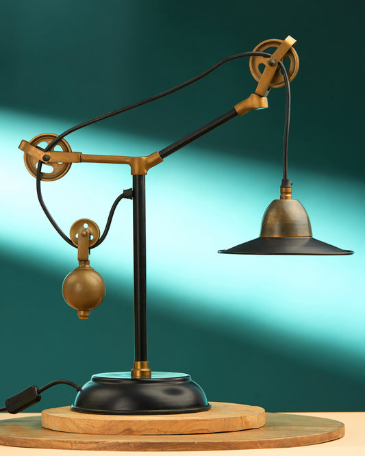 Brass Pulley Desk Lamp: Vintage Industrial Steampunk Clamp Light