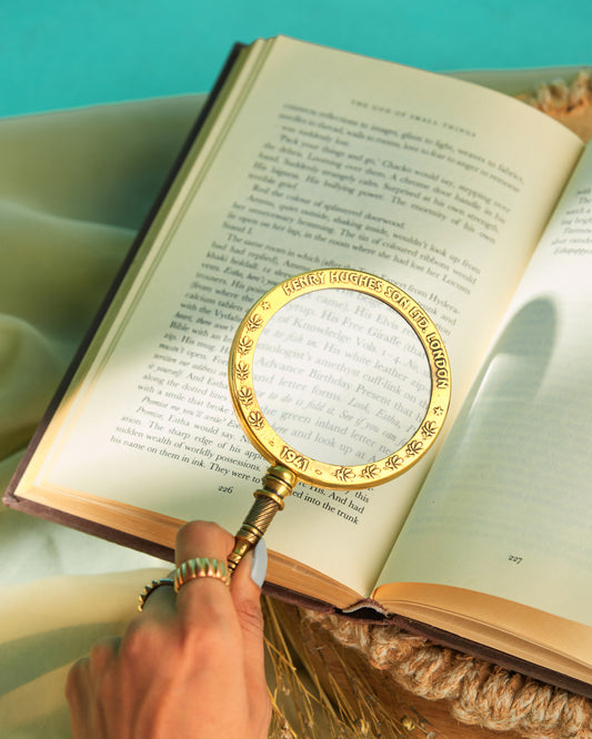 Antique Golden Magnifying Glass: 10" 4X Lens, Vintage Detective Style