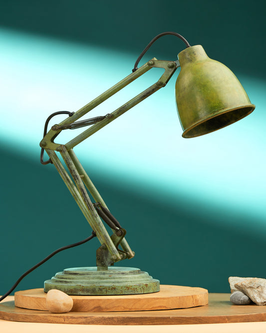 Handmade Patina Metal Desk Lamp: Industrial Vintage Style